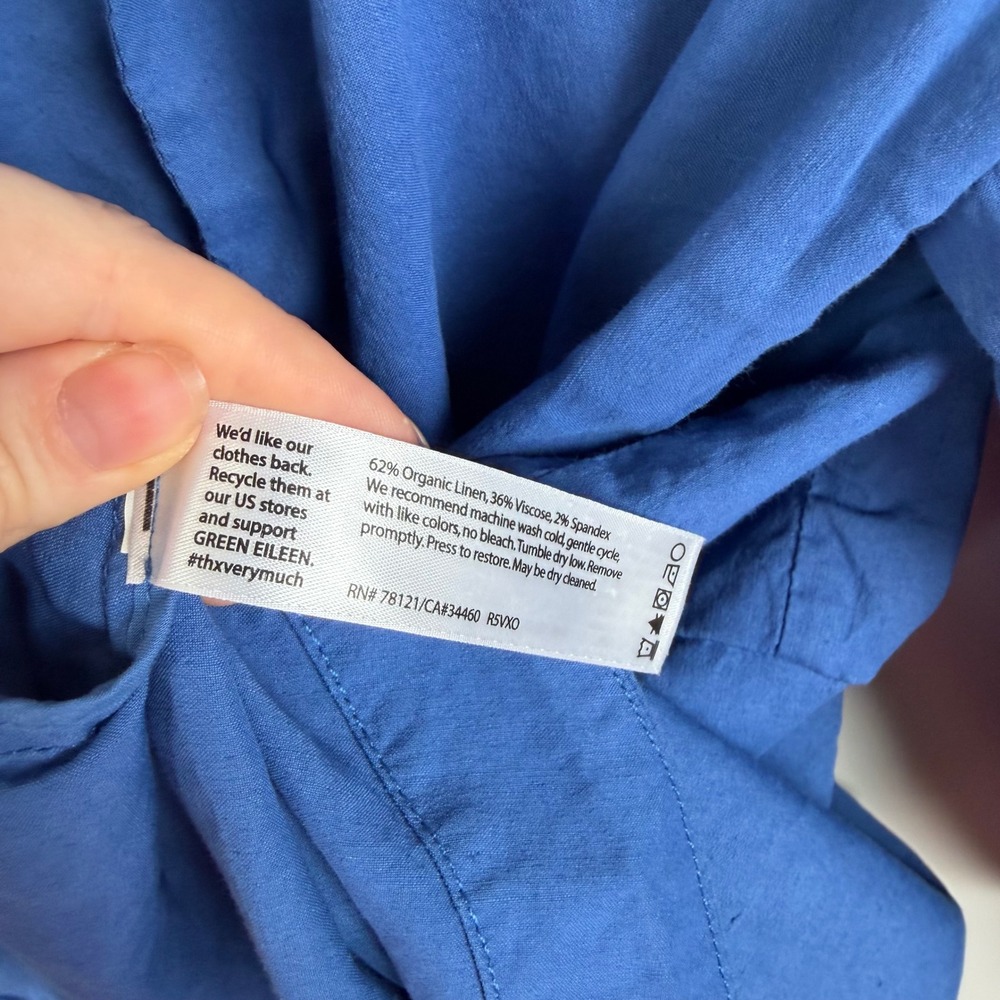 Eileen Fisher Woman Blue Organic Linen Blend Zip Up Pleated Jacket 3X Minimalist - Picture 8 of 10